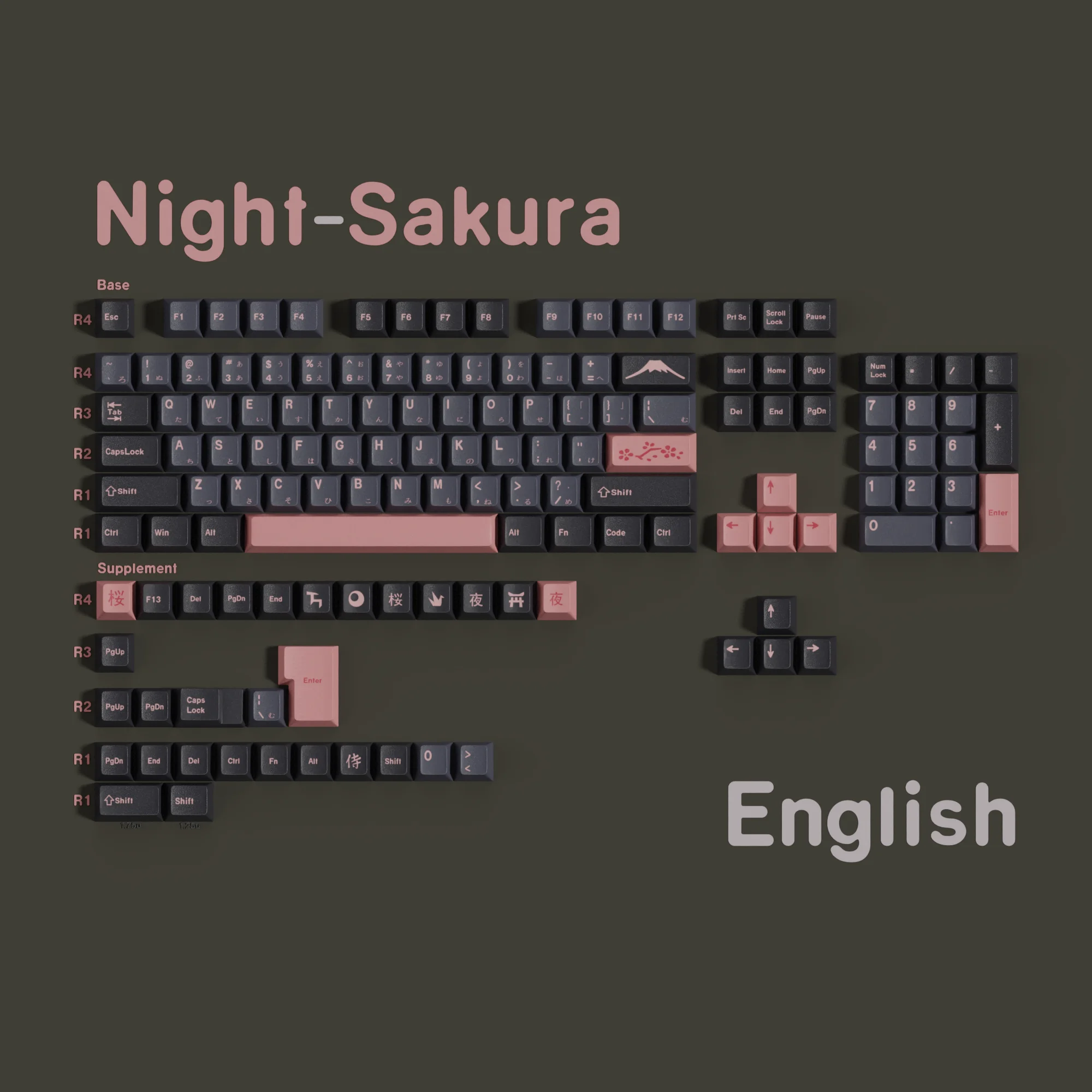 Jaycomia NightSakura Cherry PBT Tastenkappen Espanish Französisch Deutsch Koreanisch Englisch Arabisch Russisch Für Mx Switch Mechanische Tastatur Gaming ISO 6