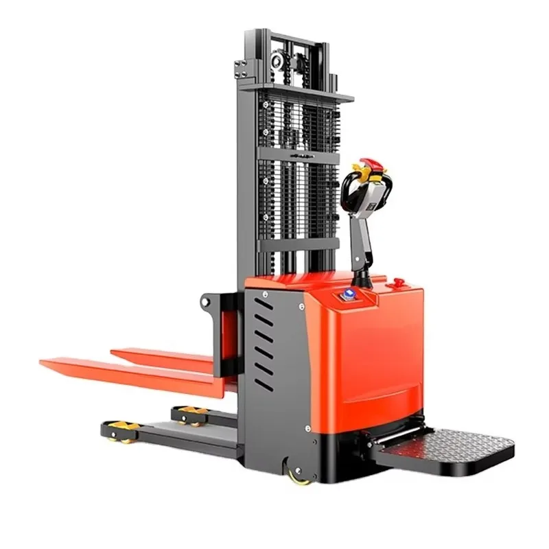 Warehouse Pallet Handling Standing Type Forklift Stacker Heavy Duty Solid Tires Standing Operation Adjustable Lifting Height