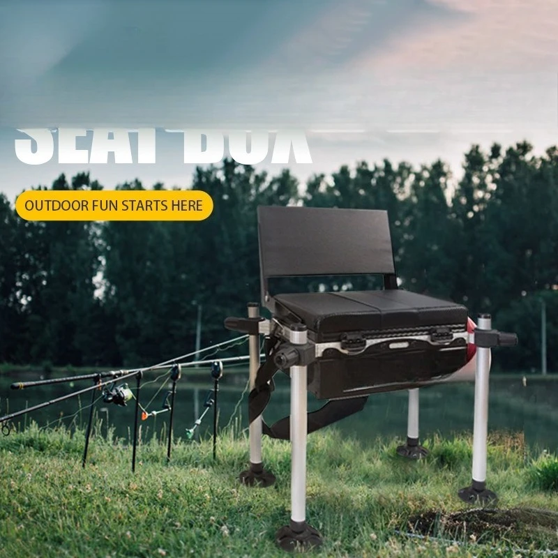 Fishing box with backrest, foldable lift and storage, wild fishing chair with drawer, multi-functional stool