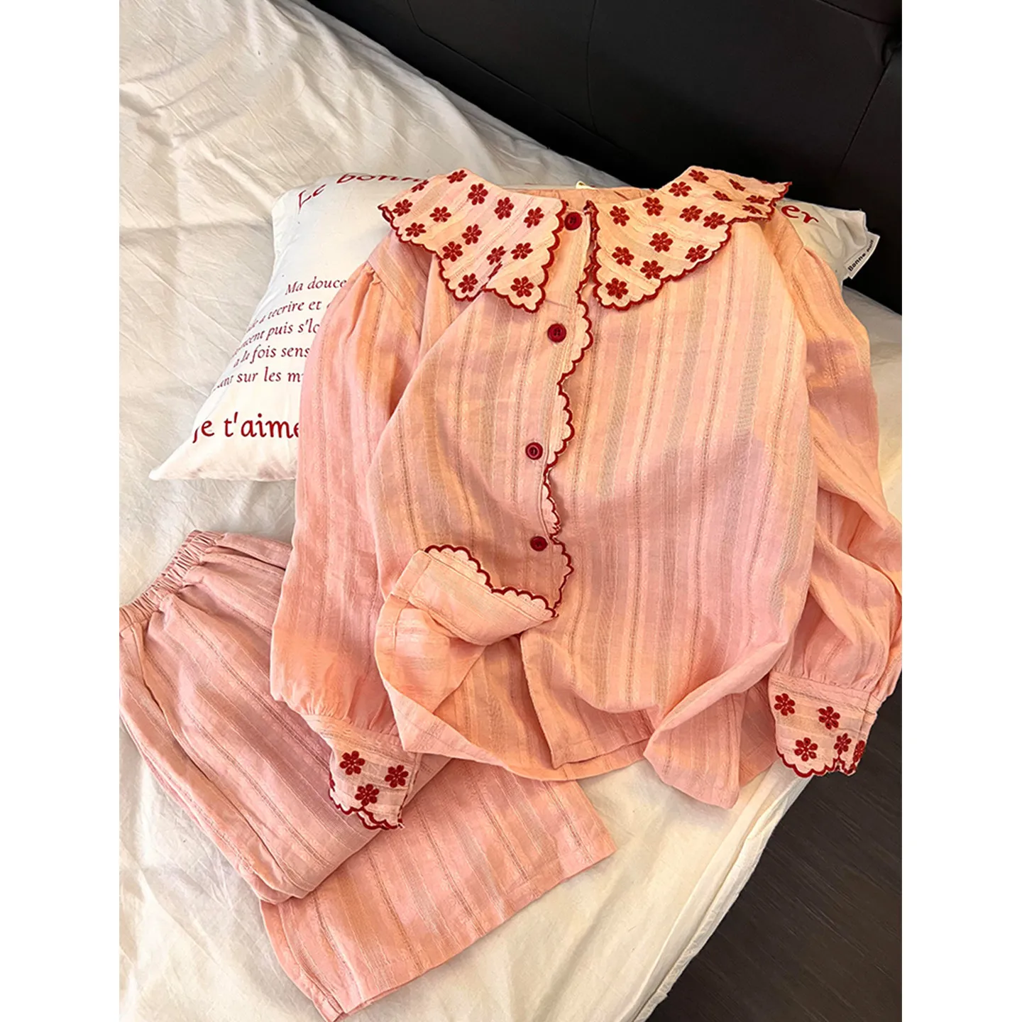Doll Collar Contrasting Edge Cardigan Pajamas Women's Summer New Loungewear Suit Can Be Worn Outside