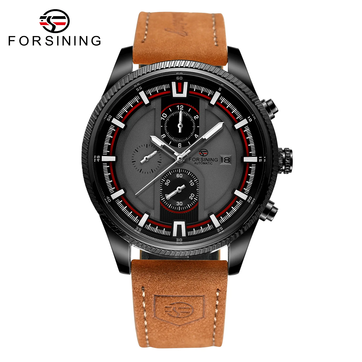 Forsining Top Brand Date Display Small Dials Luminous Hands Military Sports Automatic Mechanical Men Genuine Leather Wrist Watch