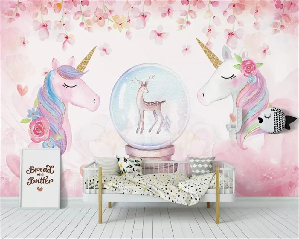 Customized products 3D Wallpaper Watercolor Unicorn Art Mural Life Bedroom Hallway Children Room living room TV backdrop wall 8d