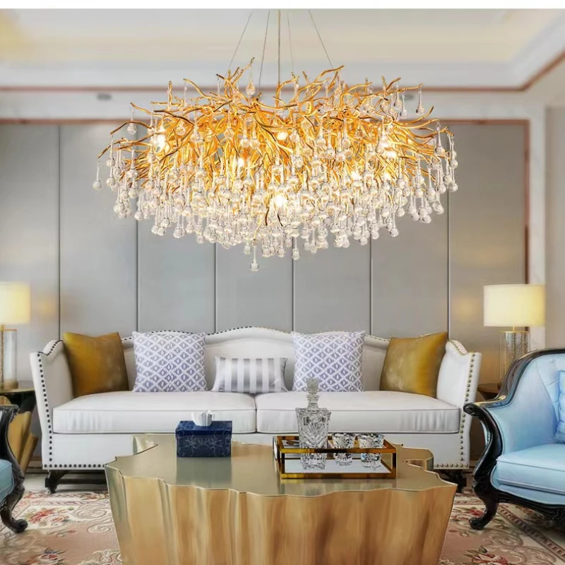 Rectangle Luxury Gold Crystal Chandelier For Dining Living Room Lobby Kitchen Table Modern Lurxy Gold Crystal Celling Chandelier