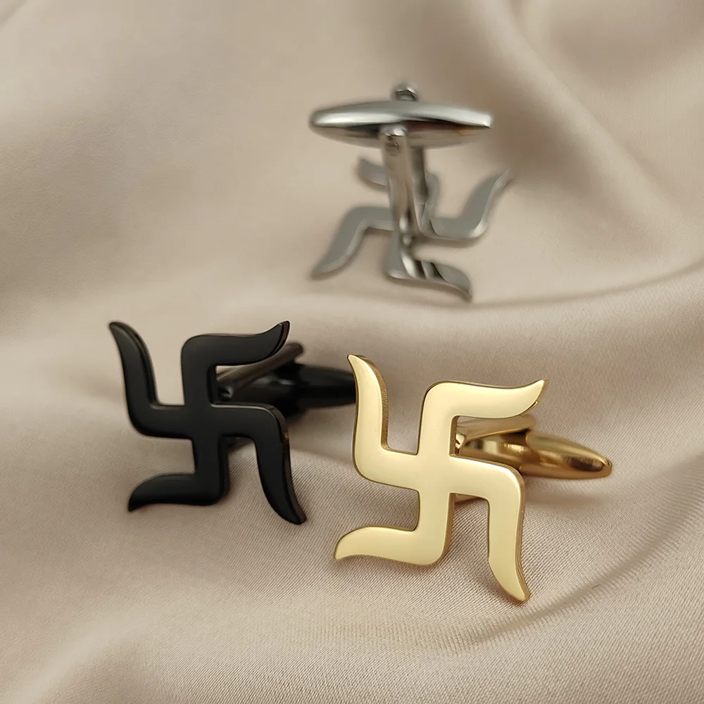 Vintage Stainless Steel Cufflinks Men Swastika Buddhist Symbol Cuff Links Lucky Jewelry Buddhist Hindu Accessories Party Gifts