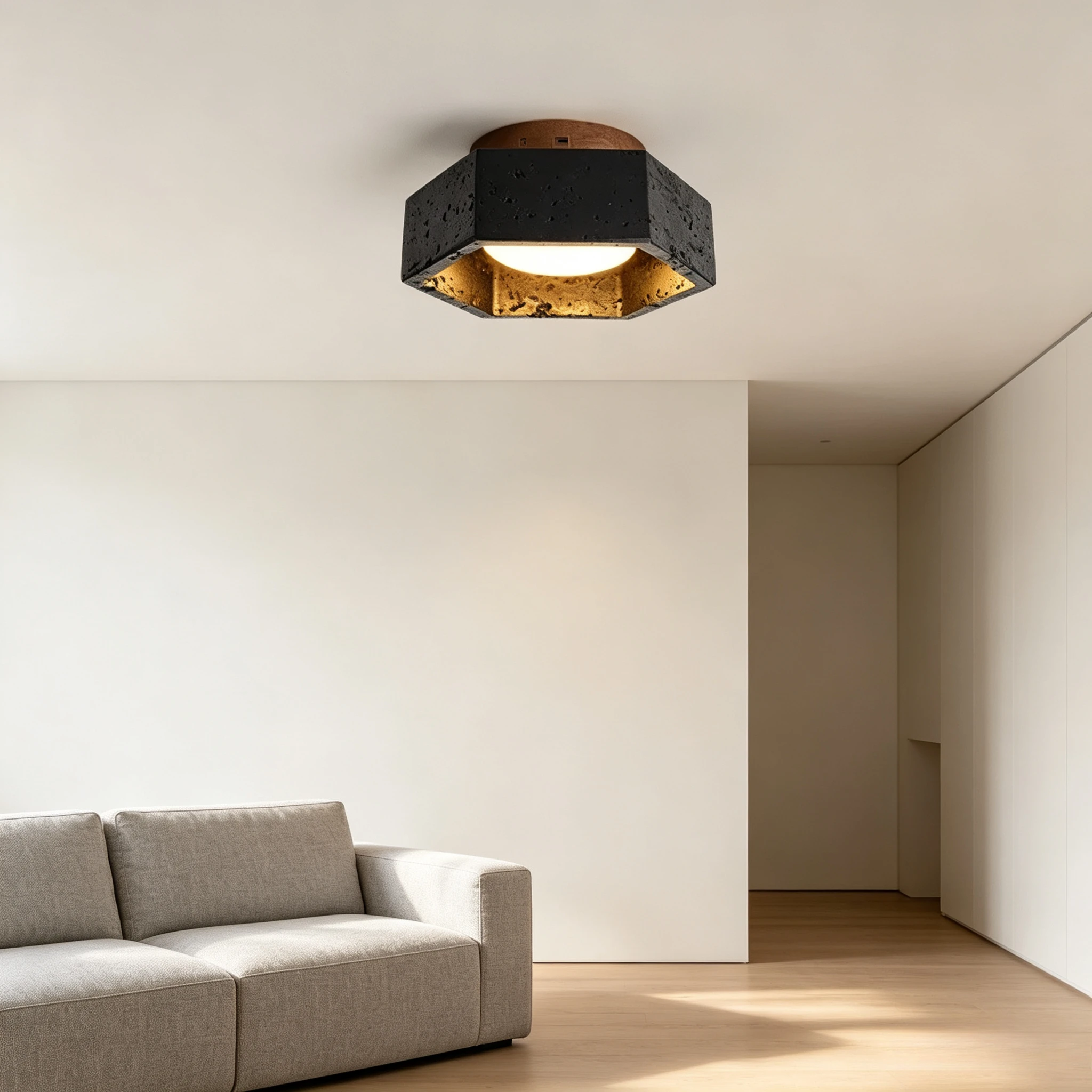 New Nordic Wabi Sabi Decorative Corridor Balcony Ceiling Stone Lamp Japanese Living Room Bedroom LED Black Applique Ceiling Lamp