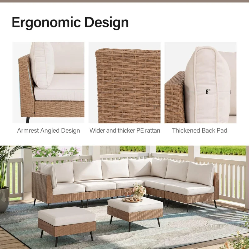 QLAUSAINT HOME Furniture, 8 Piece Outdoor Sectional Sofa PE Rattan Wicker Patio Conversation Sets,All Weather Pati