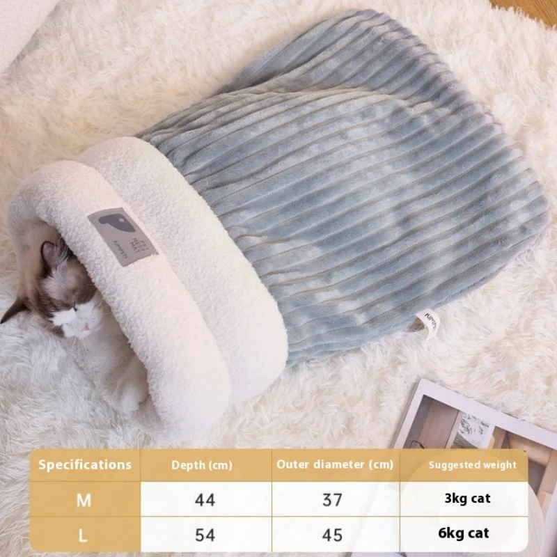 Cat Sleeping Bag Semi-Enclosed Cats Dogs Warming Pad Soft Plush Winter Warm Cozy Beds Accessories For Cats Small Dog