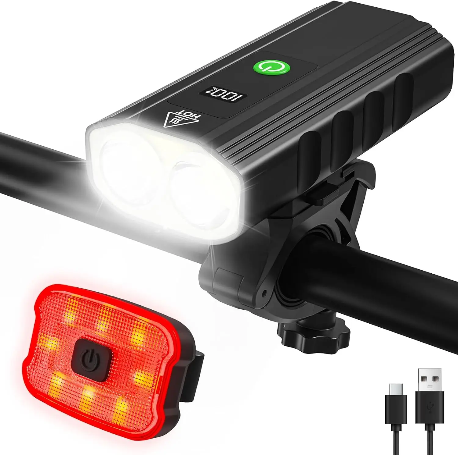 

2000 Lumen Bike Lights Set, USB-C Rechargeable Front & Rear LED Lights with LCD Display for Night Riding, Waterproof Cycling Lig