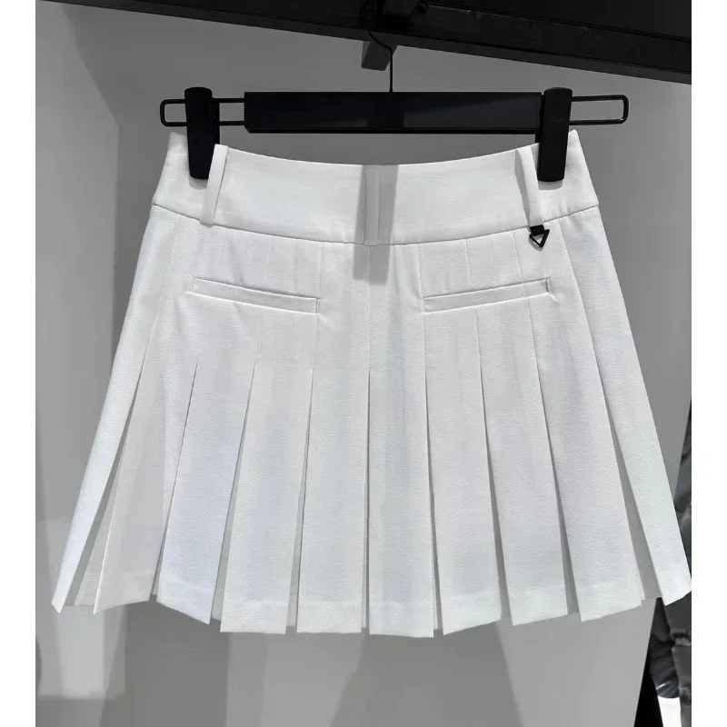 2024 New Golf Pleated Skirt Black and White Tennis Skirt