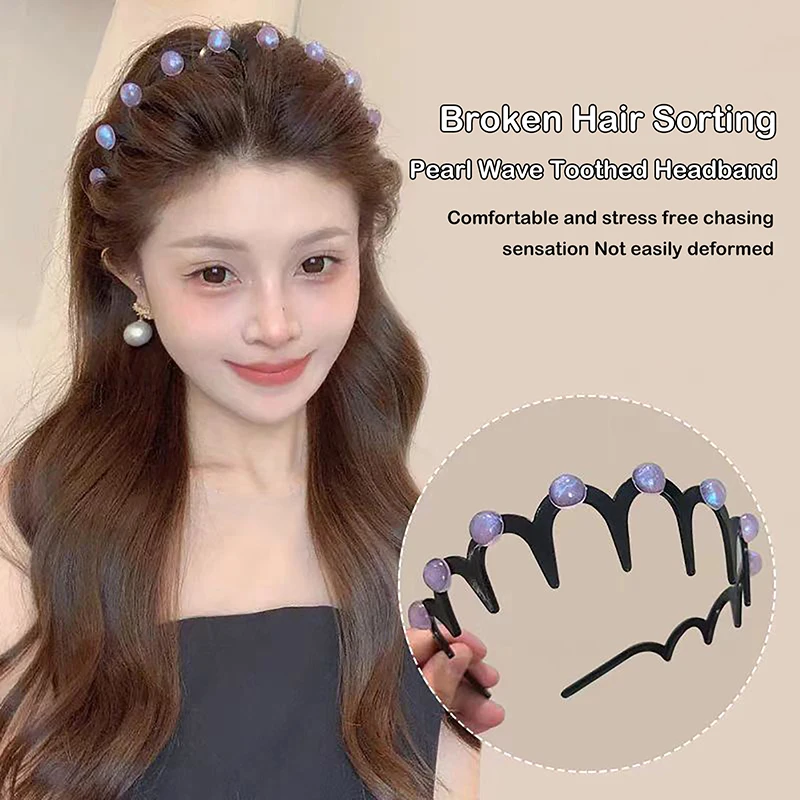 

Pearl Wave Toothed Headband For Women Girls Fashion Solid Color Non-slip Hair Comb Zigzag Band Notched Headband Hair Accessories