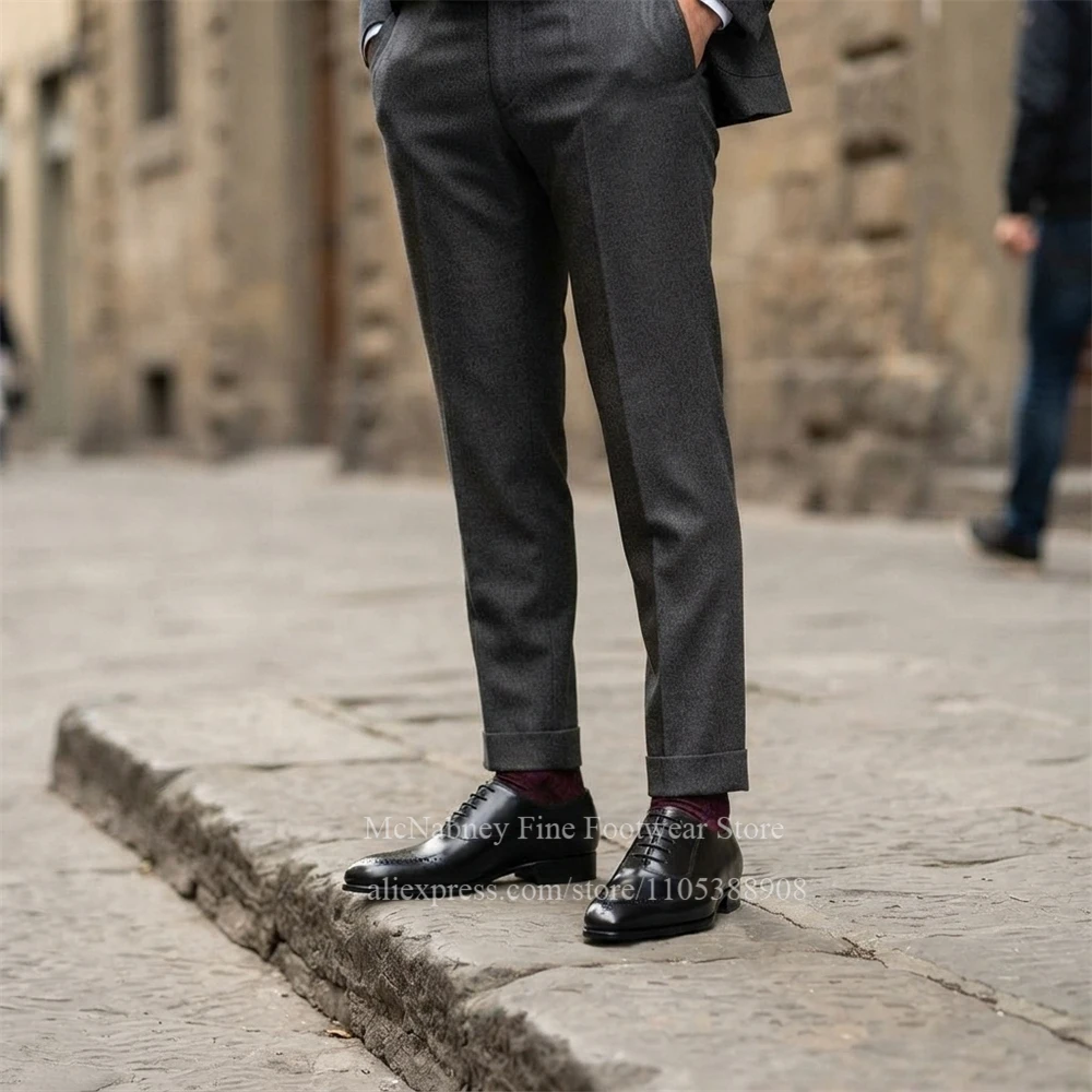 Black Leather Brogue Wingtip Oxford Shoes Men Lace up Pointed Toe Business Dress Shoes Handmade Casual Formal Gentlemen Shoes