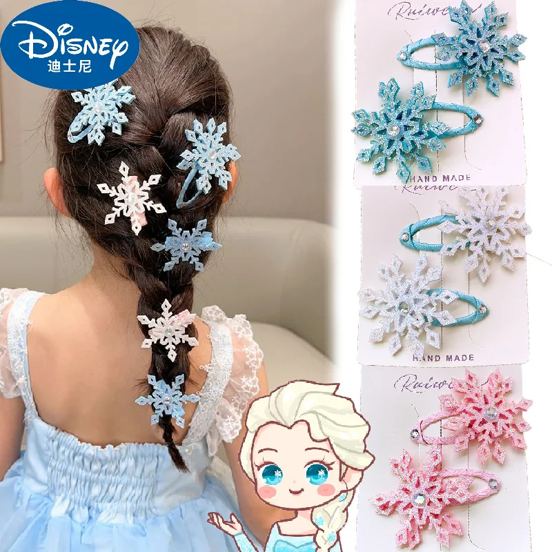 New Anime Disney Frozen Hairpin Kawaii Elsa Snowflake Hair Clip Cartoon Elsa Cosplay Hair Accessories Girl Children Gifts