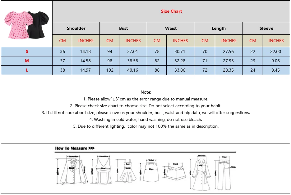 BSAY 2026 Sommer Damen Polka Dot Peplum-Top mit Puffärmeln und Rundhalsausschnitt – Elegante, schmal geschnittene Freizeitbluse für den Alltag – Detail 1
