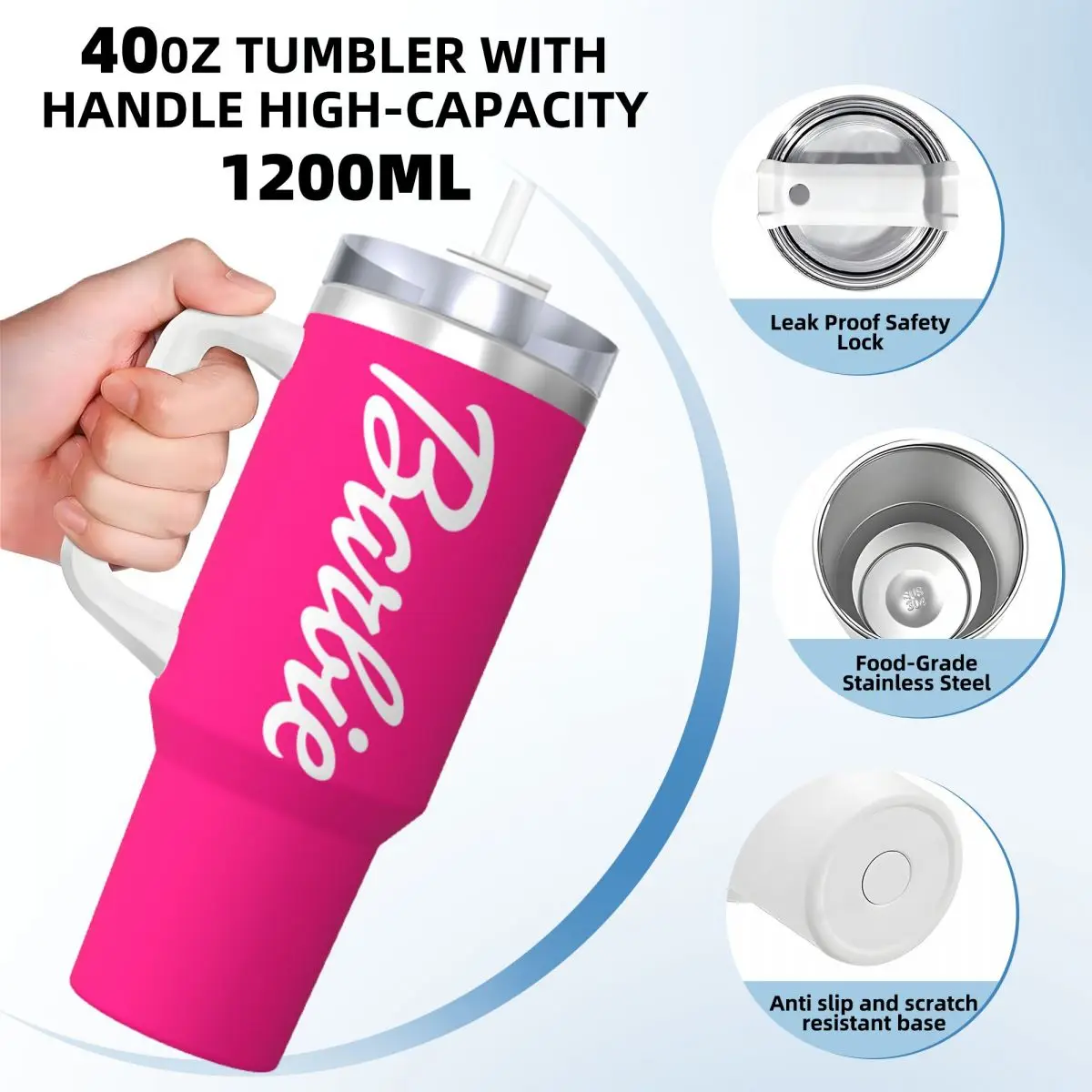 Stainless Steel Tumbler Barbie Thermal Mug Insulated Cold Drink Car Mugs Travel Design Water Bottle