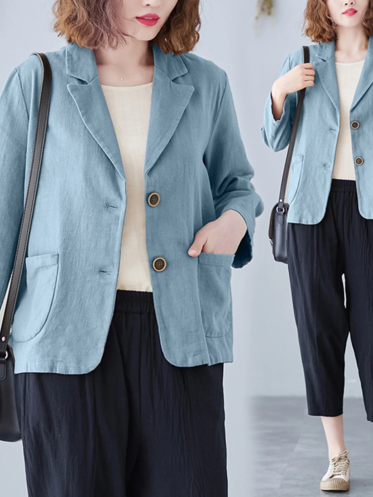 

Повседневный винтажный женский костюмный пиджак свободного кроя с длинными рукавами на пуговицах, из качественного материала, для офиса, стильный, Sanda...