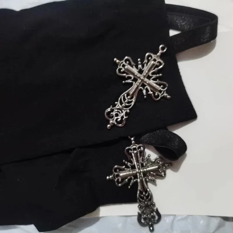 Y2K Gothic Cross Stockings Women Sexy Belt Black Stockings Luxury Knee-socks Stocking White Thigh Highs Socks Lolita Pantyhose