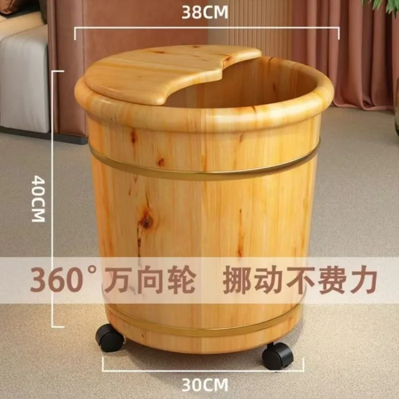 Wooden Foot Soaking Bucket, Solid Wood Calf-Deep Foot Bath Basin, Insulated Massage Foot Spa Tub With Lid For Home - view 4