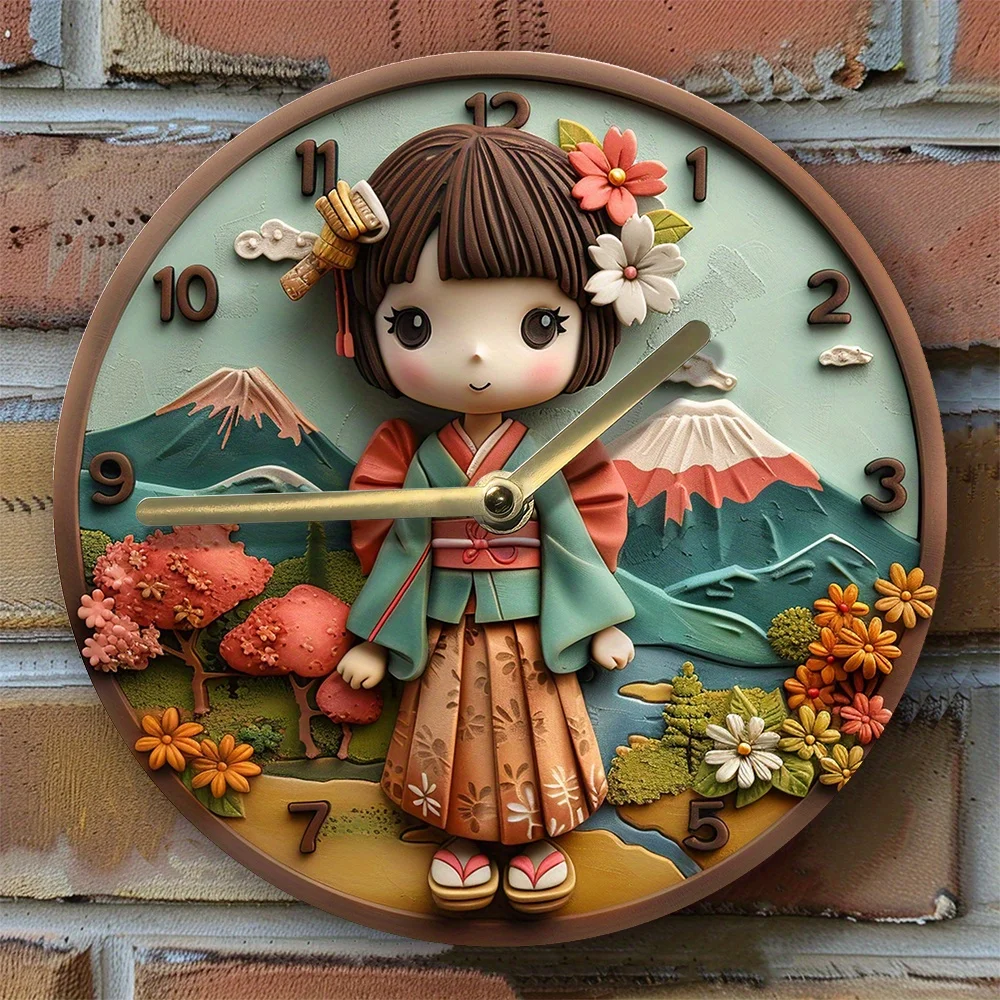 

Silent Wall Clock With Japanese Kimono Design - Diy Spring Kitchen Decor, Perfect For Easter & Boys' Room Kitchen Wall Clock