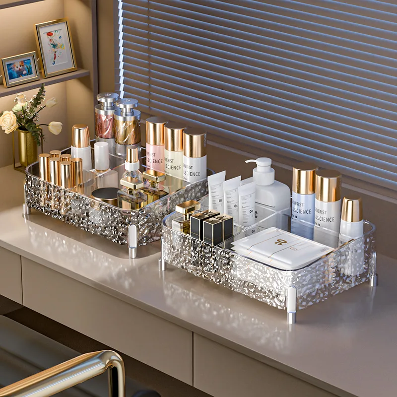 

Glacier-print Desktop Makeup Organizer with Legs Clear Lipstick Split Vanity Storage PET Organizer Makeup Organizer Box