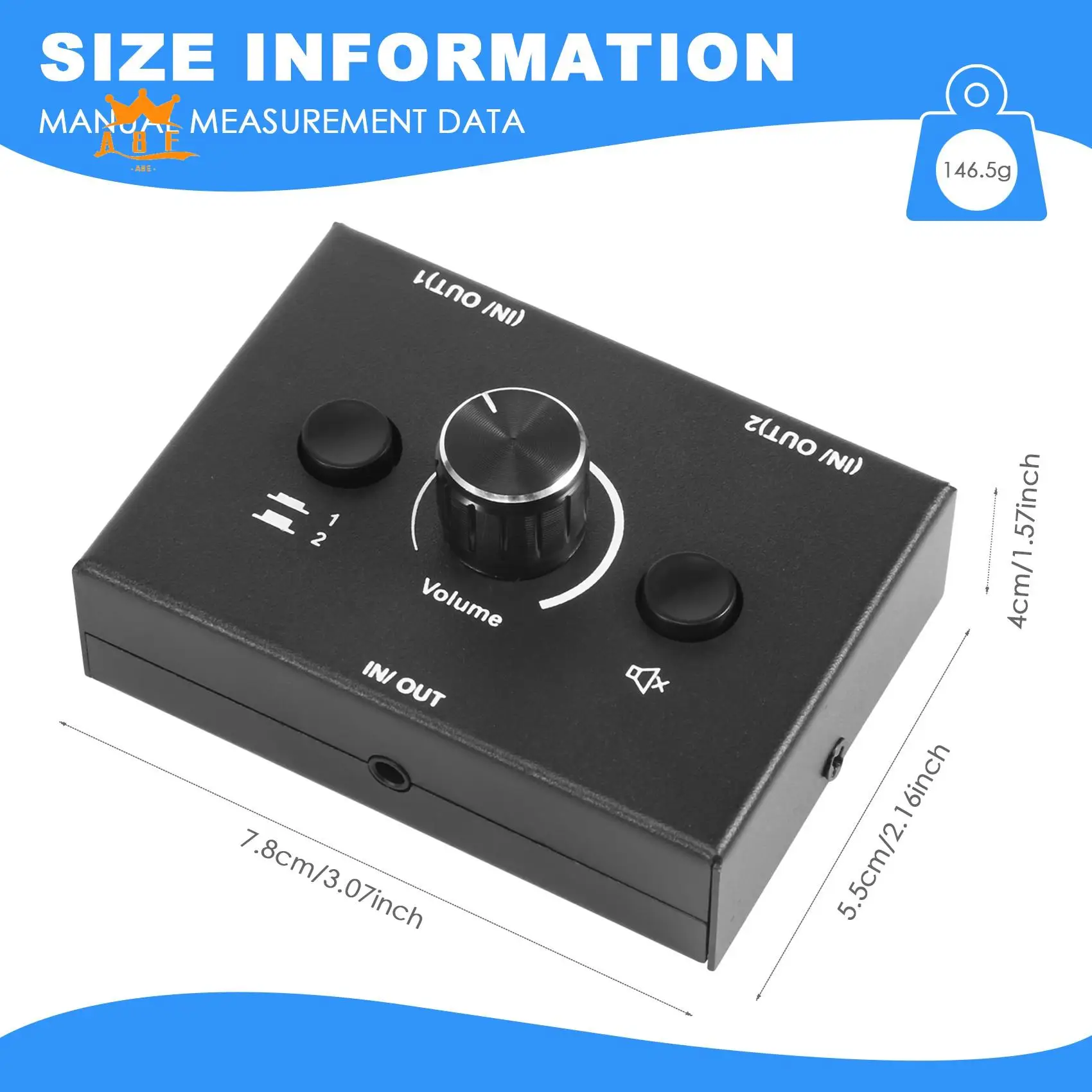 

A08E-3.5Mm Audio Switcher, 2 Input 1 Output/1 Input 2 Output Audio Splitter Switcher, Audio Switcher Box, One-Key Mute Button