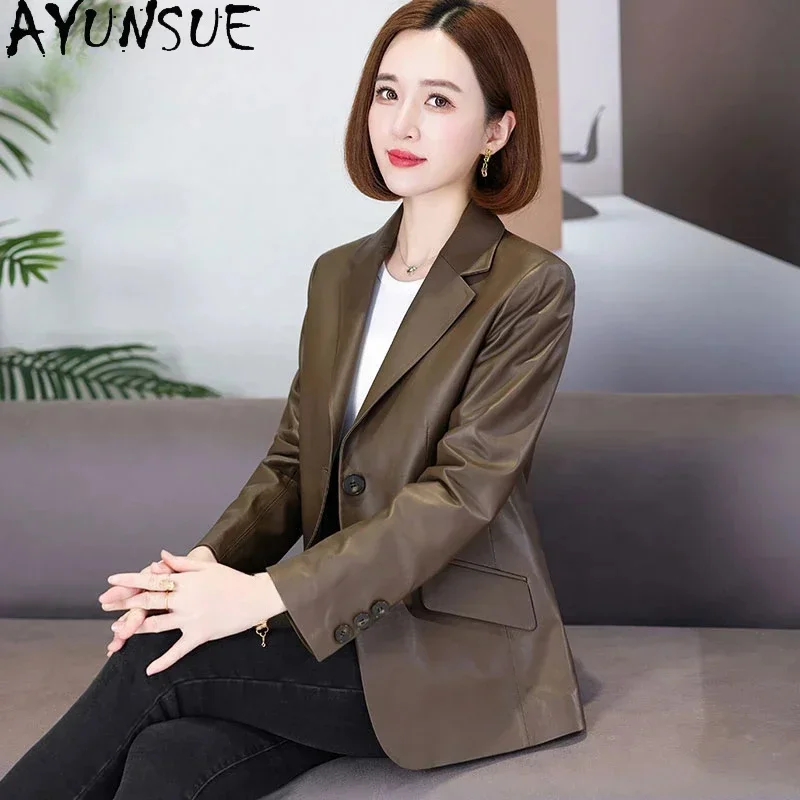 AYUNSUE-Chaqueta de cuero auténtico para mujer, abrigo de piel de oveja auténtica de alta calidad, Blazers elegantes, ropa femenina, 100%