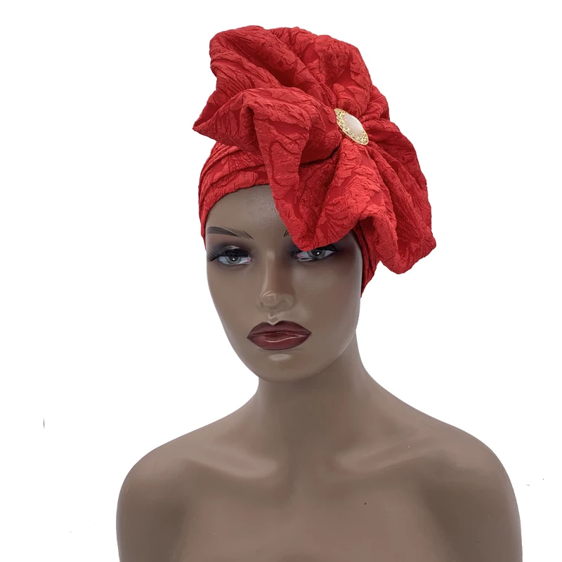 2023 Exaggerated Women\'s Turban Cap African Pleated Party Head Wraps Nigeria Traditional Party Headgear Turbante Mujer