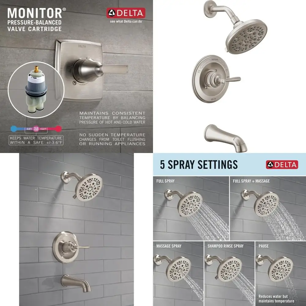 5-Setting Bathtub and Shower Faucet Set, Brushed Nickel Finish, Shower Handle and Trim Kit Included
