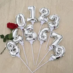 Five Inch Number 0-9 Silver Cake Toppers Foil Balloons Party Balloons Mini Cupcake Topper for Wedding Birthday Party Decorations