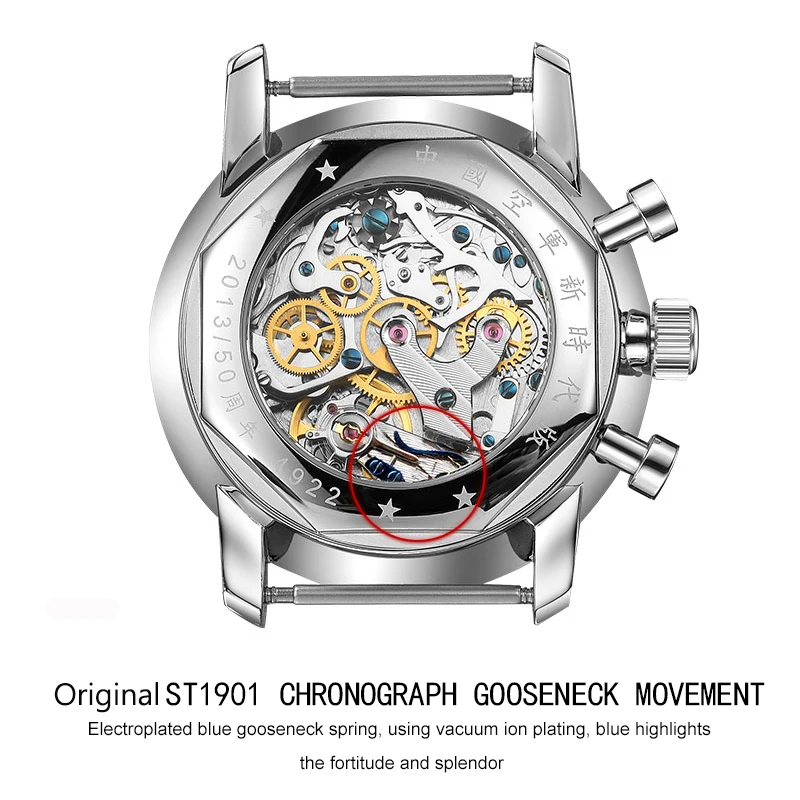 Red Star Chronograph Mechanical Original 1963 Movement st1901 Gooseneck 42mm Watch For Men Sapphire Luminous Wristwatch Pilot