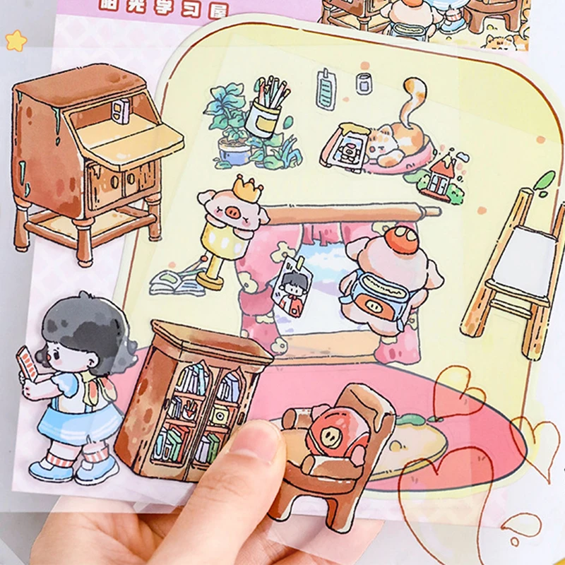 4Set Cute Cartoon 3D Sticker Diy Miniature Scene Landscaping Stickers Stacking Pasting Stickers Hand Account Stickers Gifts
