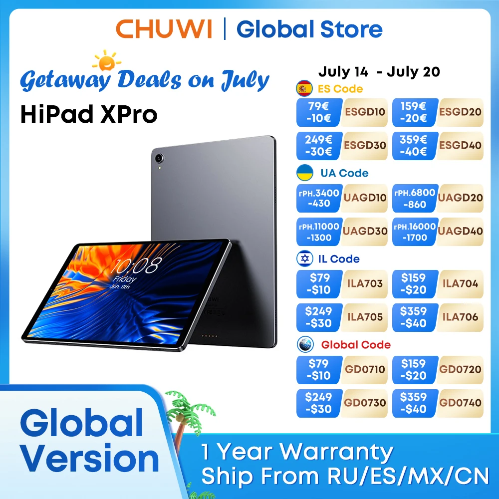 CHUWI HiPad XPro Tablet Android 12 Tablets  6GB 128GB 10.5 Inch FHD IPS Screen Unisoc T616 Qcta Core Pad 4G Network Tablet PC
