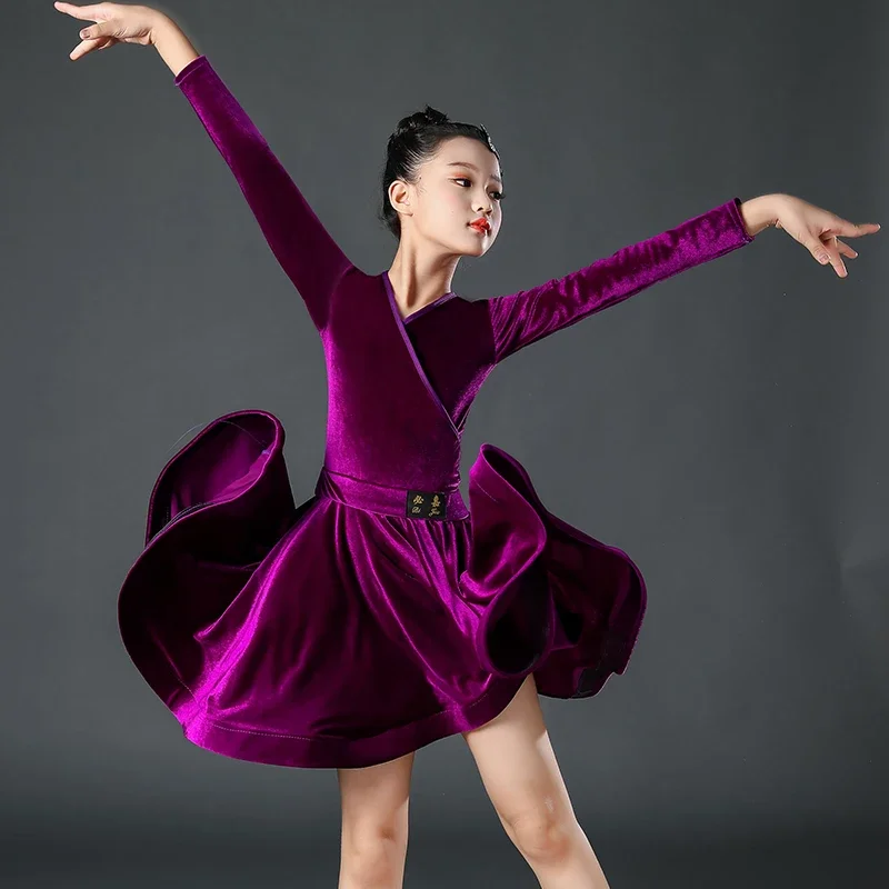 Vestido de dança latina para meninas, vestido samba, saia performance, primavera e outono