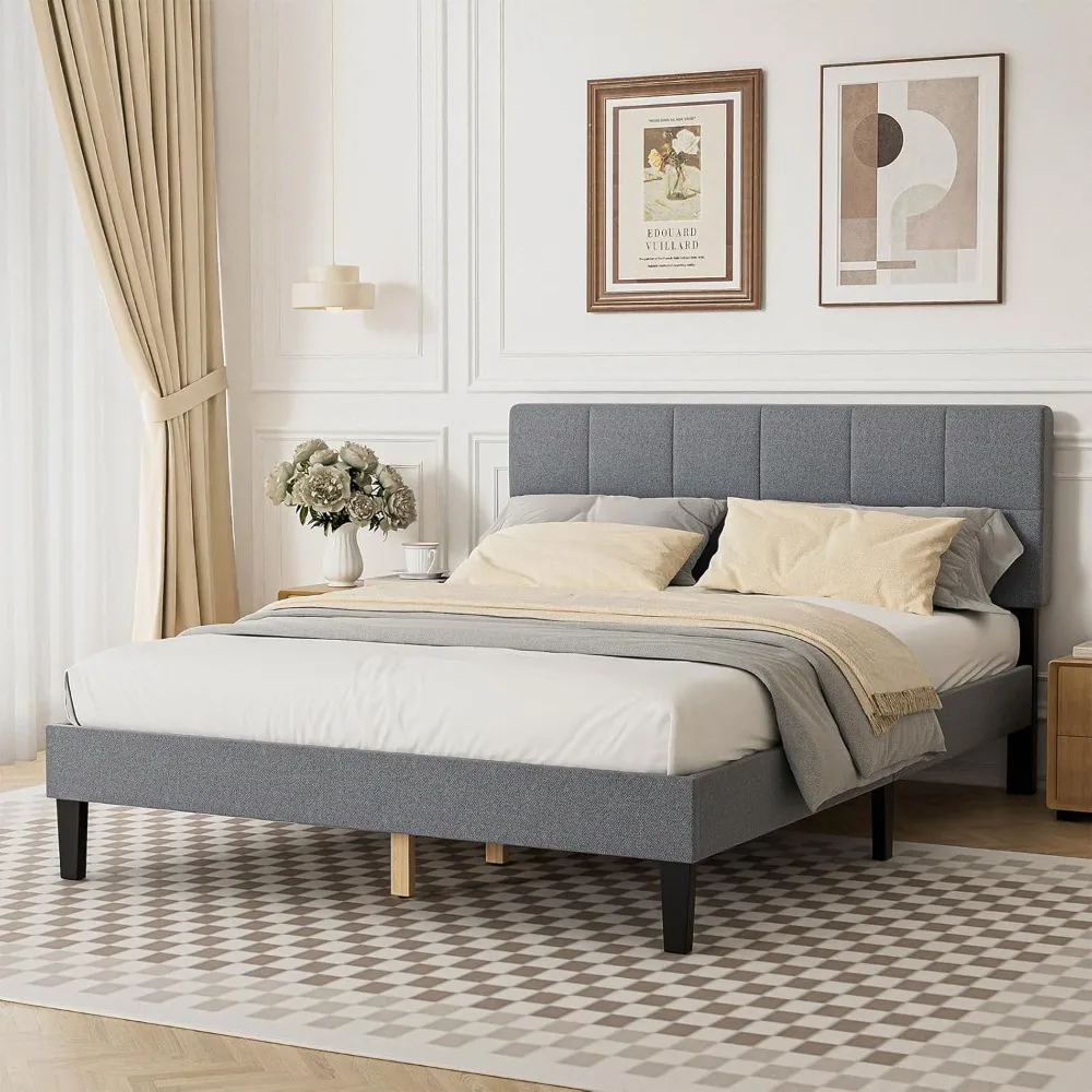 

Bed Frame Linen Upholstered Platform Bed with Headboard, No Box Spring Needed with 800LBS Sturdy Wooden Slats Support