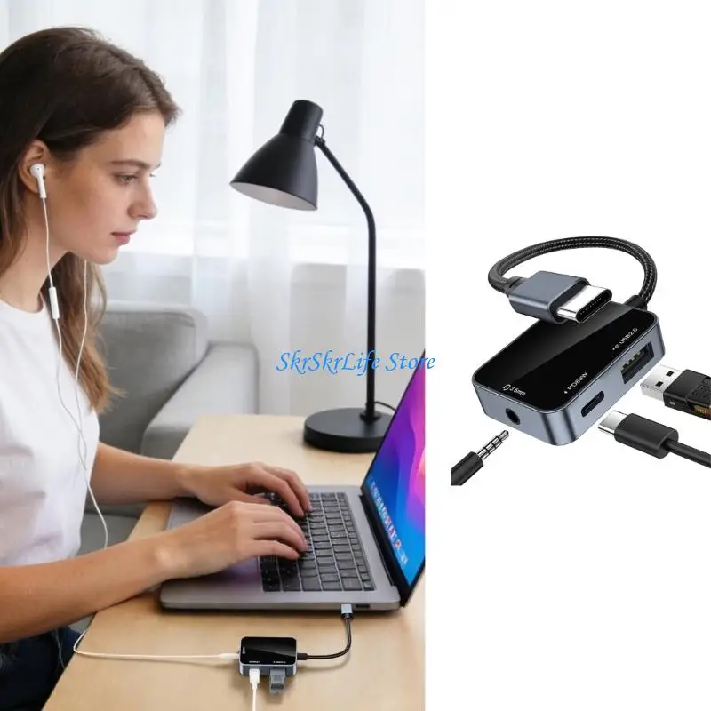 

E65E 3 In 1 USB C Conversion with 3.5mm Plugs Fast & USB 2.0 OTG Function