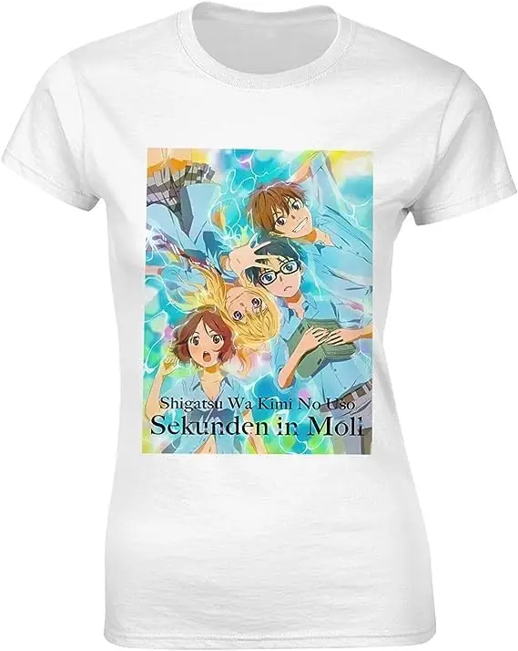 

Your Lie Anime in April Shirt Women's Fashion Short Sleeve Cotton T Shirts Quick Dry Pattern Custom Tee Tops Black