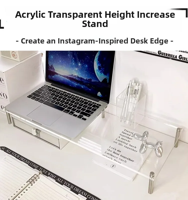 

Acrylic Desktop Cuter Elevation Stand Dormi Desktop Notebook Office Monitor Storage Ra Workstation Organizer