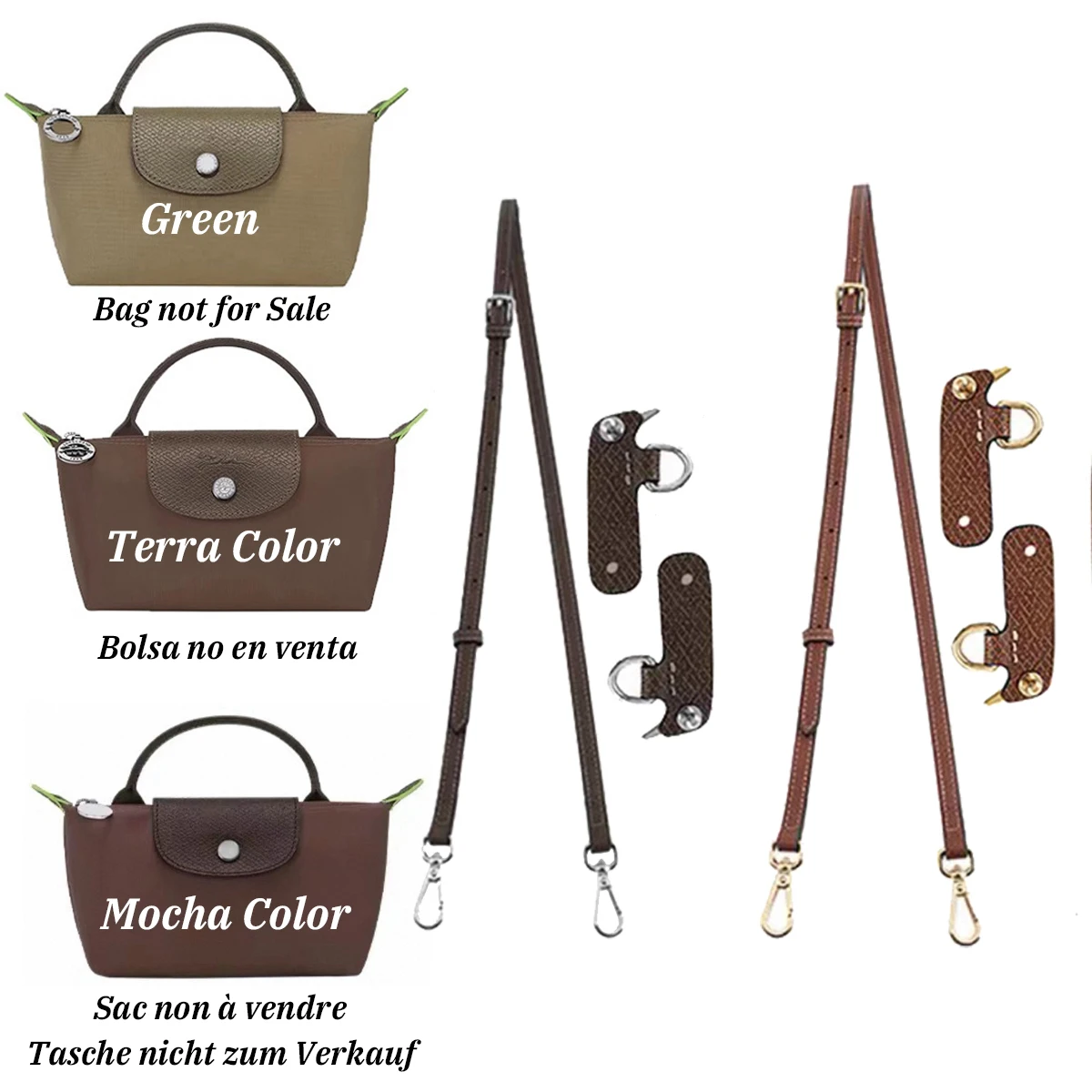 Leather Replacement Crossbody Bag Strap Fit for Longchamp 2025 Mocha Mini Shoulder Strap Without Punching Modification