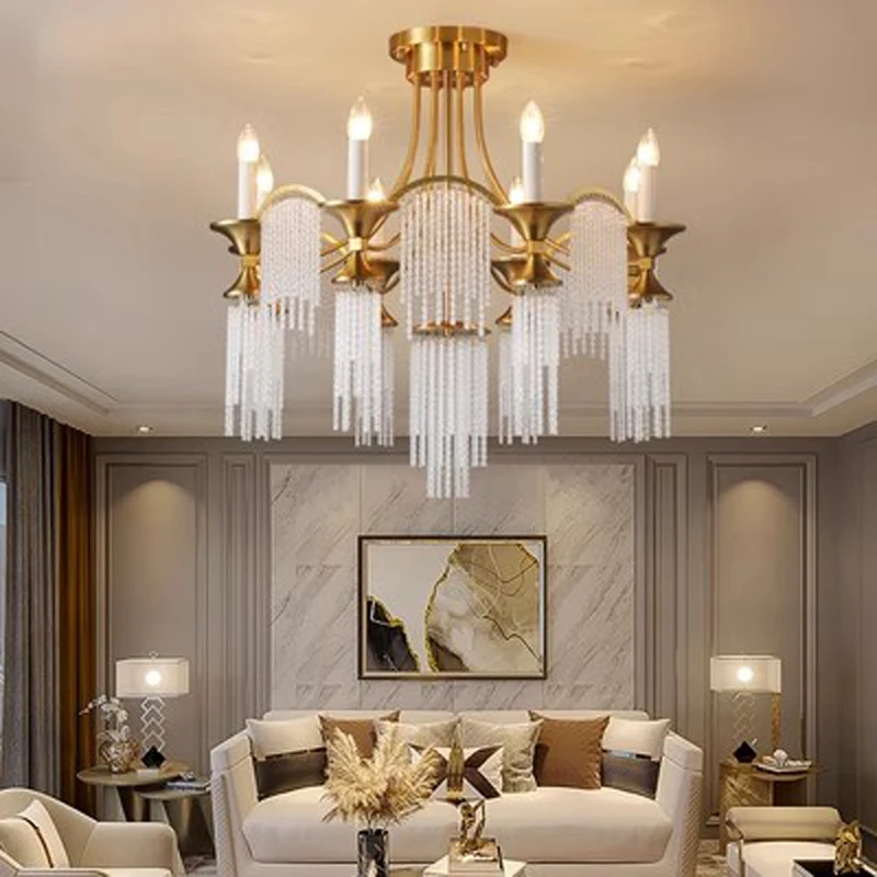 French Luxury Crystal Pendant Chandeliers Lights Fixture American Romantic Chandelier Home Indoor Hotel Dining Room Luminaria