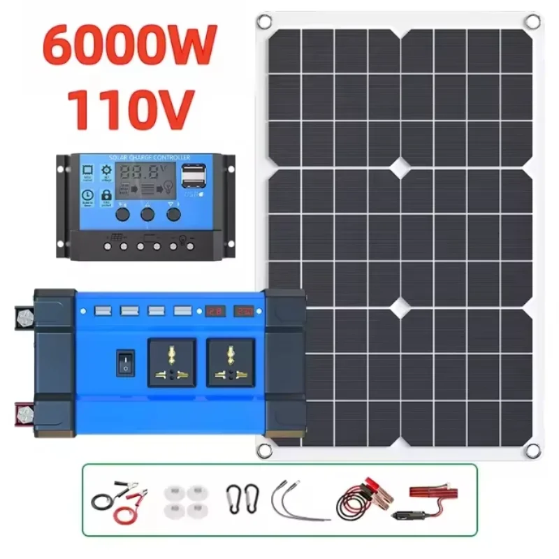 6000W zonne-energie complete set 12V naar 220V omvormer 100A controller 600W paneelsysteem voor thuis/camper/camping volledige huisgenerator
