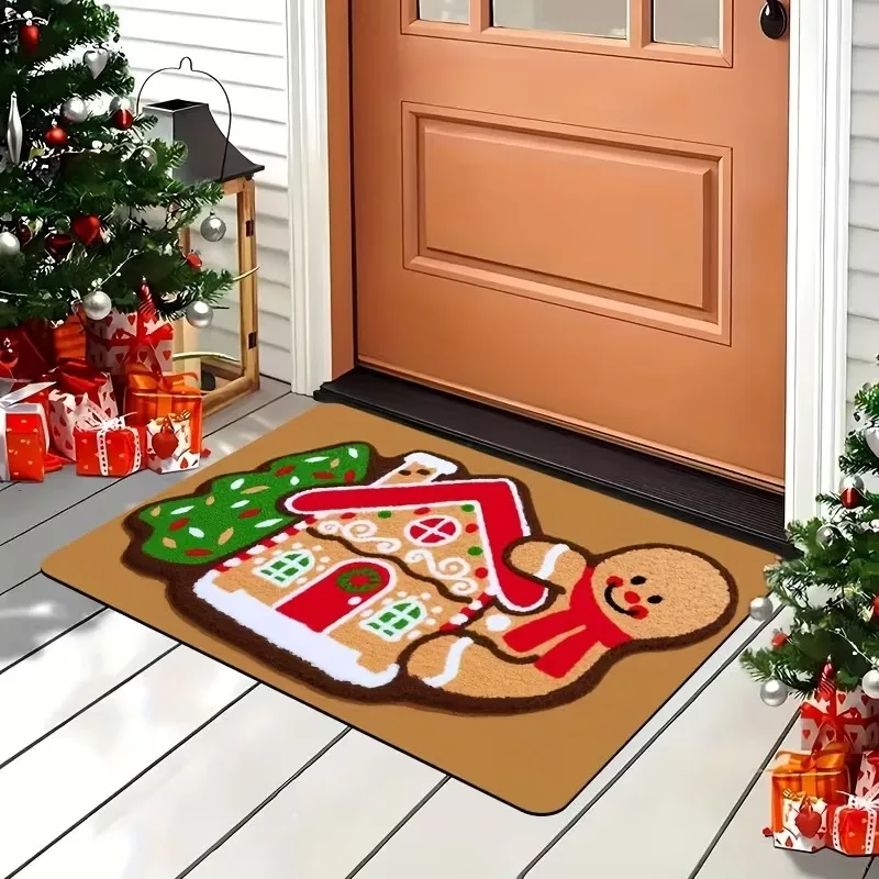 VIKAMA Creative Gingerbread Man Christmas Doormat, Non-Slip Easy-Care Entryway Mat, Festive Bedroom Decor Rug, Home Decor