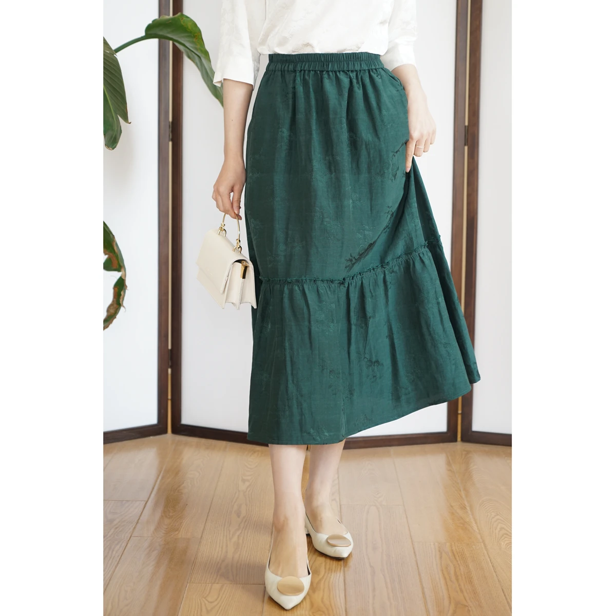 

High Waist A-Line Fluffy Skirt Elastic Waist Fairy T Sle Cake Skirt Slimming Umbrella Skirt Pure Color Commute Artistic