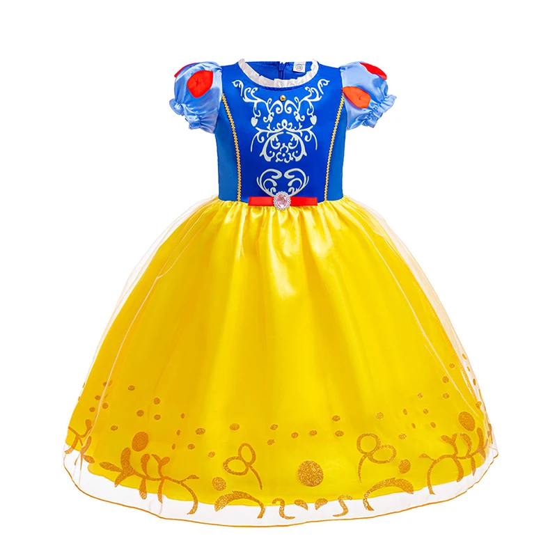 Snow White Princess Dress for Girls Cosplay Costume Kids With Apple Red Headband Disguise Carnival Birthday Party Outfit for 12Y