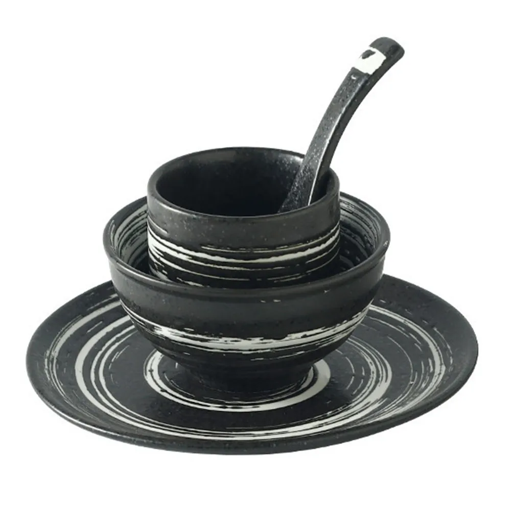 

1Set Ceramic Tableware Four-Piece Set Vintage Design Home Sushi Restaurant Bowl Dish Cup Spoon Sushi Restaurant Ceramic Bowl