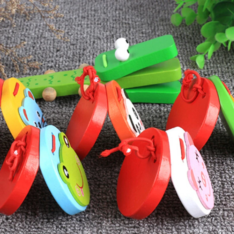 Castanets Musical Instrument Toys Kids Wooden Toys Clapper Handle Baby Development Music Educational Toys For Children Gift