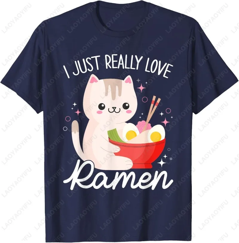 Eu apenas amo ramen gato anime kawaii otaku roupas unissex camiseta de algodão fuuny meowy dos desenhos animados o-pescoço impresso feminino homem topos