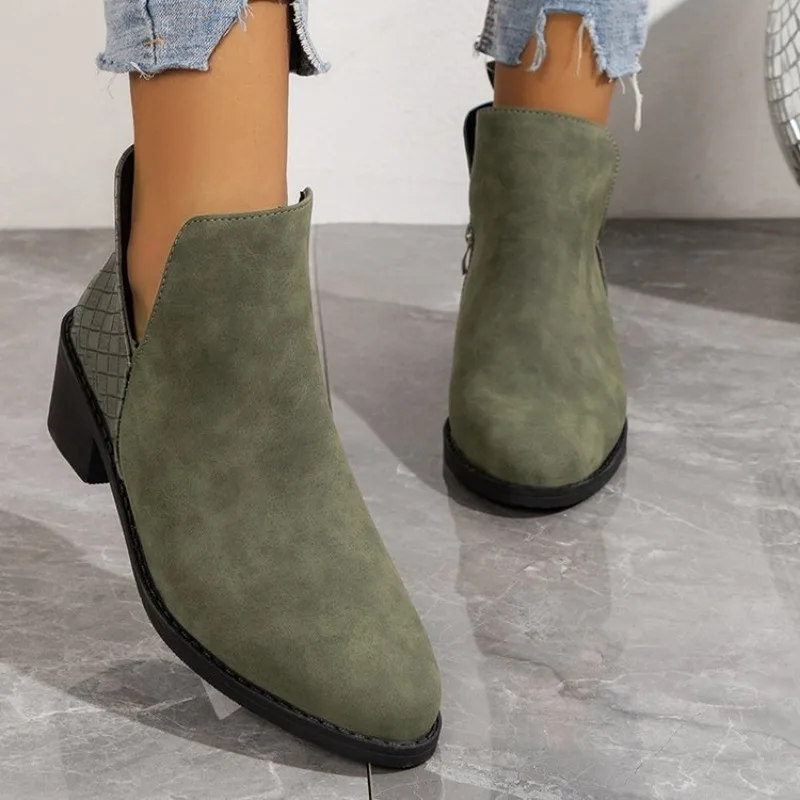 2024 Autumn Ankle Boots for Women Retro Chelsea Boots Classic Slip on Women Shoes Pointy Toe Heel Boot Simple Cowboy Boot Female