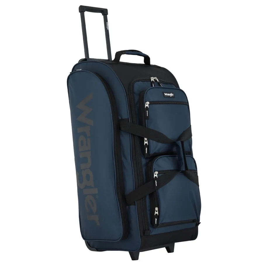 30-inch Large Checked Multi-Pocket Upright Rolling Duffel Bag for Travel Blue Pond