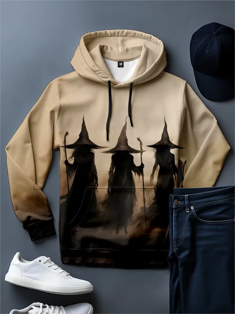 2024 New Men's 3D Halloween Witch Printed Hoodie for Men and Women Casual Fashion Men's Hoodie Street Men's Tops