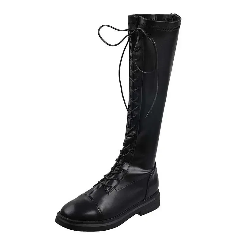 Footwear Elegant with Low Heels Ladies Boots Lace-up Shoes for Women Laces Black 2024 New Waterproof Winter Novelty Hot Fashion