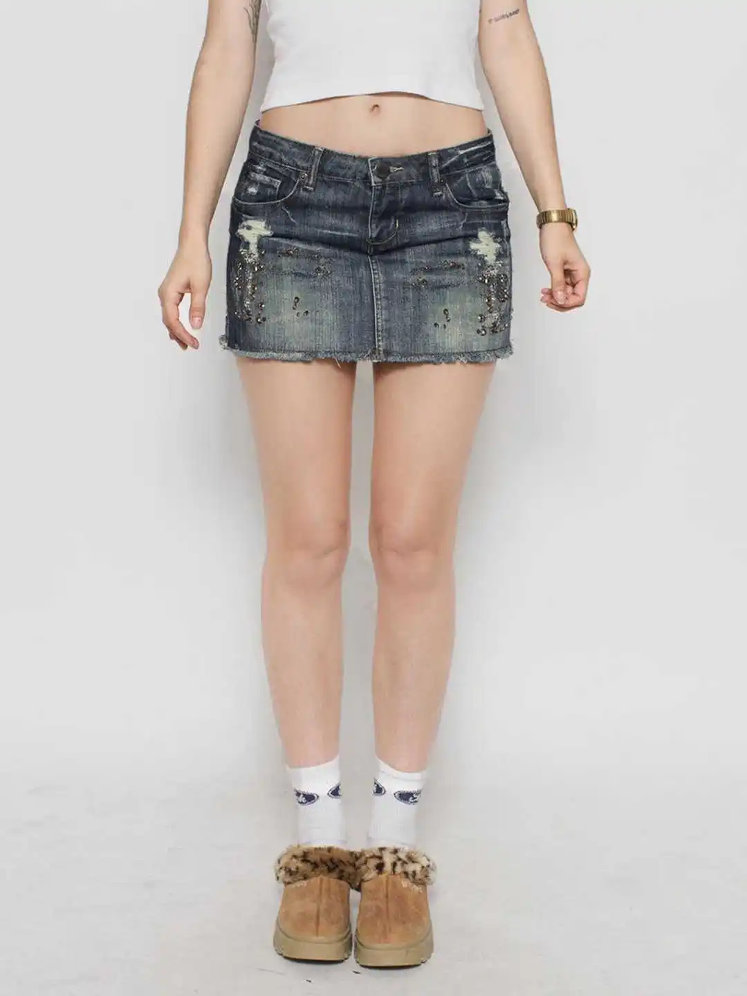 Falda Vaquera Corta de Mezclilla con Roturas Estilo A para Mujer, Falda Vaquera, Kpop Abi Y2k, Estilo Urbano, Retro Americano, Coreano, Kpop, Gyaru, E-girl, Coquette